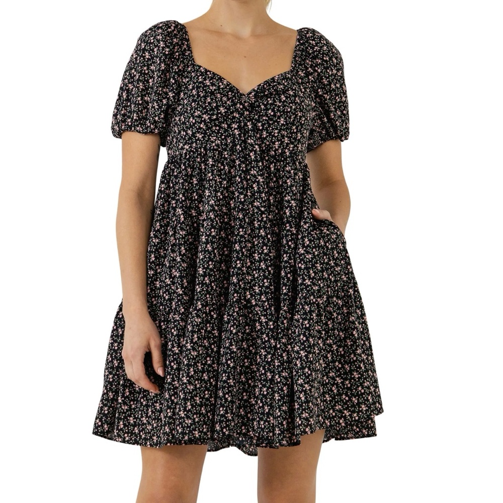 English Factory Black Floral Mini Dress